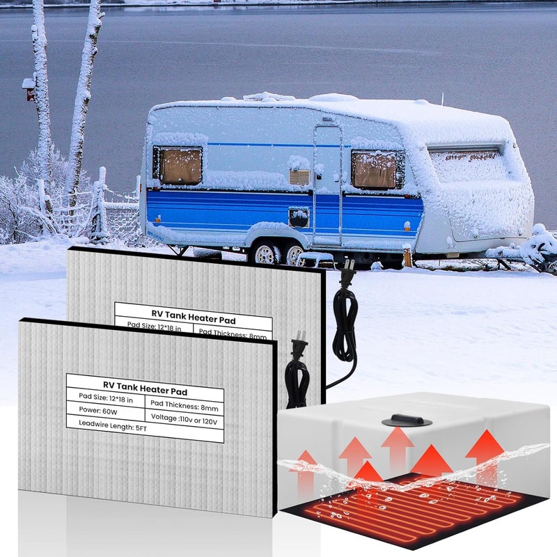 Tsolzdadi 2 Pack RV Tank Heater Pad 120V, Fits Up to 50 Gallons Fresh Water, 12" x 18" Holding Tank Heating Pad with Automatic Thermostat Control for Camper/Trailer/Marine/Motorhome - Image 1